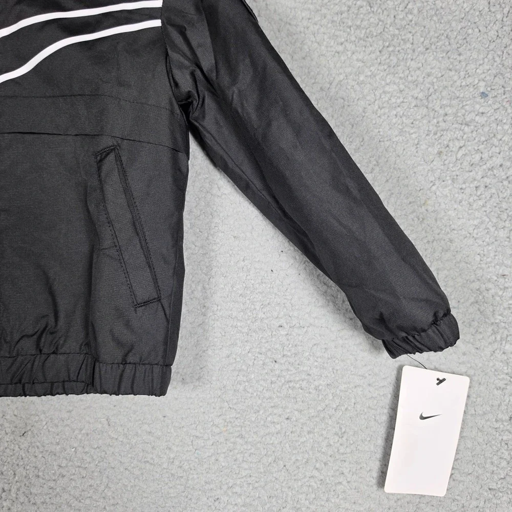 Nike Boys Jacket Sz 2T Black Windbreaker Full Zip Hooded Lightweight Swoosh NEW